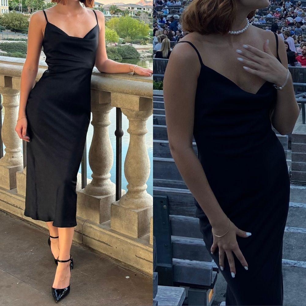 Stunning Midi Black Silky Dress Size S
